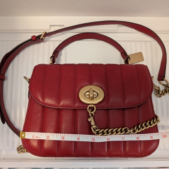 Coach x Jennifer Lopez Marley Top Handle Satchel Linear Quilting Dark Cardinal - Picture 4 of 13